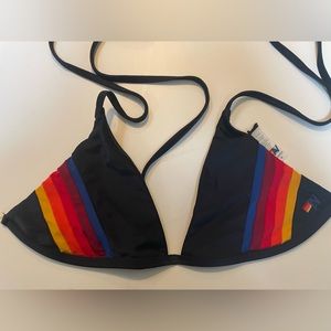 Aviator Nation black stripe bikini top size M.  New!